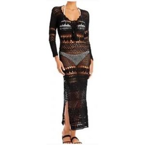 NWT Poupette St Barth Kaia Crochet Maxi Dress Medium Black Cover Up Medium